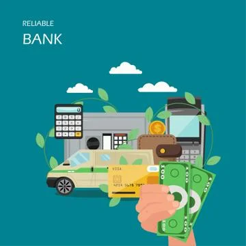 Reliable bank vector flat style design illustration Ilustración de archivo