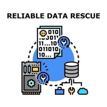 Reliable data rescue recovering corrupted lost data Stock Illustration