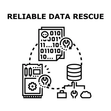 Reliable data rescue recovering corrupted lost data Stock Illustration