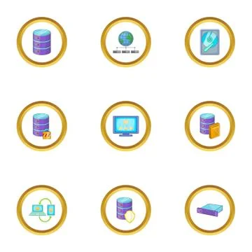 Reliable data storage icons set, cartoon style 스톡 일러스트
