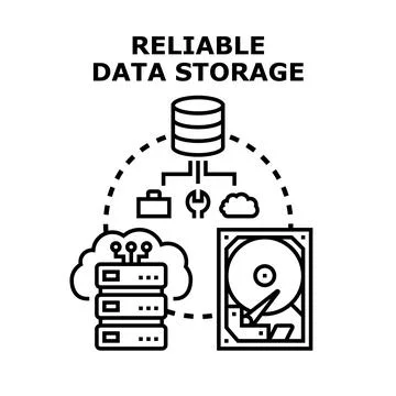 Reliable data storage system connecting servers and cloud Stock Illustration