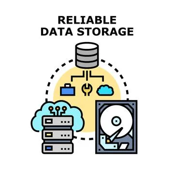 Reliable data storage system connecting servers and cloud Stock Illustration