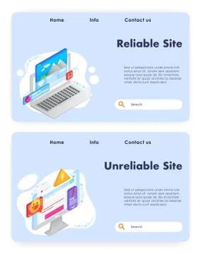 Reliable site vector website landing page template set Stock Illustration
