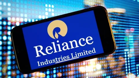 Reliance Industries logo displayed on mobile phone Stock Footage 260346088