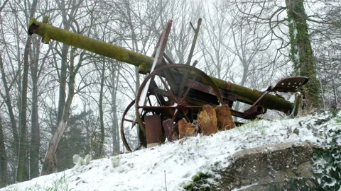 Relics of World War One battlefields after snowfall, Ypres, Belgium Stock Footage 101943897