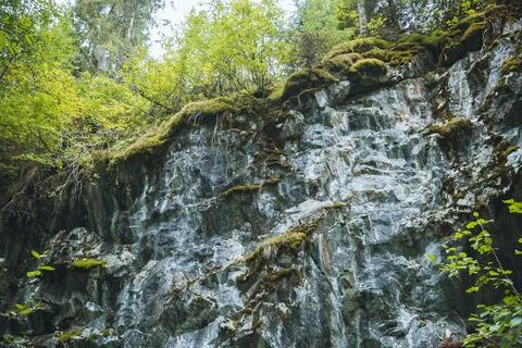 Relief and texture of stone with patterns and moss Stock Photos