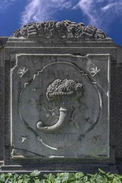 Relief of a cornucopia symbol of wealth abundance and good life on a Jewish Stock Photos