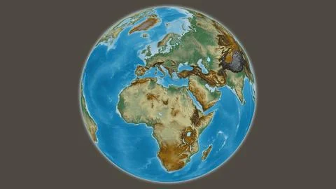 Relief globe map centered on Libya Stock Illustration