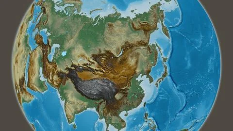 Relief globe map centered on Mongolia Stock Illustration