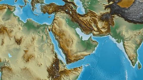 Relief globe map centered on Saudi Arabia Stock Illustration