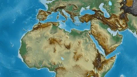 Relief map centered on Libya neighborhood area Stock Illustration