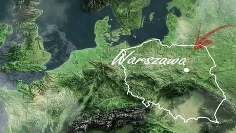 Relief map of Europe drawing the borders of Poland Stock Footage 289773360