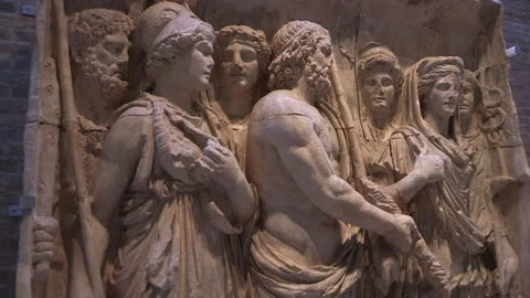 Relief Sculpture, Olympic Deities, Ashmolean Musuem, Oxford University, UK Stock Footage 325523606