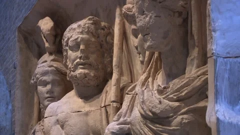 Relief Sculpture, Olympic Deities, Ashmolean Musuem, Oxford University, UK Stock Footage 325523609
