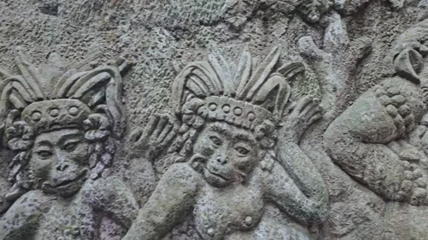 Relief stone carving of Monkeys in the Monkey Forest, Ubud, Bali, Indonesia. Video stock 271442925