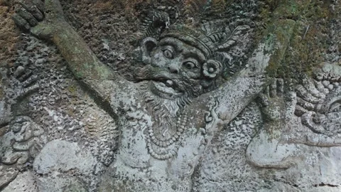 Relief stone carving of Monkeys in the Monkey Forest, Ubud, Bali, Indonesia. Video stock 271469002