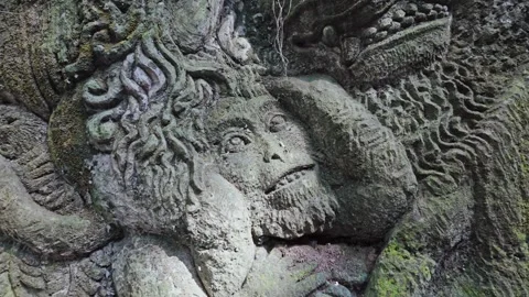 Relief stone carving of Monkeys in the Monkey Forest, Ubud, Bali, Indonesia. Video stock 271470758