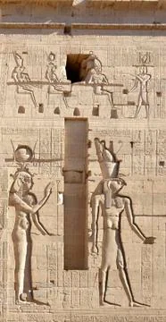 Relief at the temple of philae in egypt Stock Photos