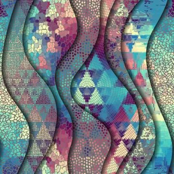 Relief waves of ornamental mosaic tile patterns Stock Illustration