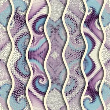 Relief waves of ornamental mosaic tile patterns Illustrazione stock