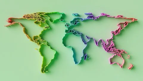 Relief world map with rainbow gradient color Stock Photos