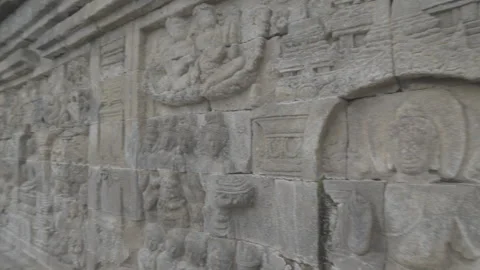 Reliefs panel Details on Borobudur Temple, stone carving, Log Profile Video Stock Footage 325336748