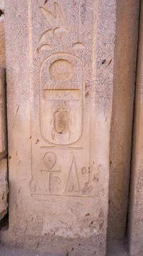 Reliefs on the wall at Karnak Temple Complex, Luxor, Egypt. Stock Photos