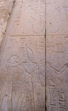 Reliefs on the wall at Karnak Temple Complex, Luxor, Egypt. Stock Photos