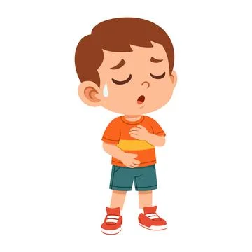 Relieved Boy Smiling with Hand on Chest Flat Cartoon Character Stock Illustration