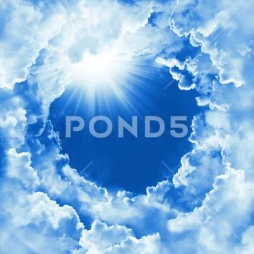 Religion concept of heavenly background dramatic clouds. Divine shining heaven Stock Photos
