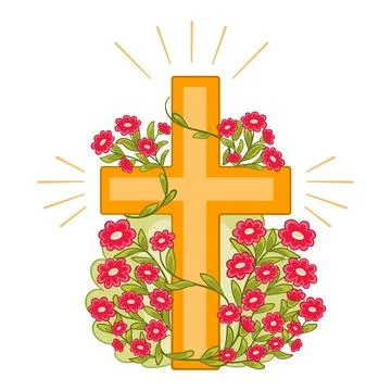 Religion cross with bright flowers for Easter Stock Illustration