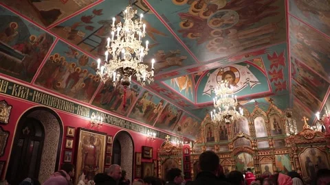 Religion Faith Prayers In Orthodox Russian Christian Church Cathedral 動画素材 252201655