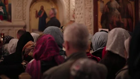 Religion Faith Prayers In Orthodox Russian Christian Church Cathedral Video stock 252201675