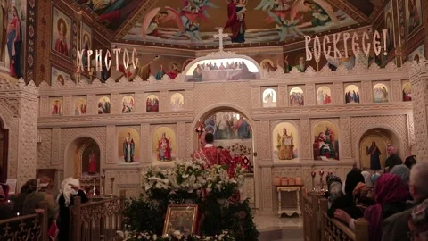 Religion Faith Prayers In Orthodox Russian Christian Church Cathedral Video stock 252201688