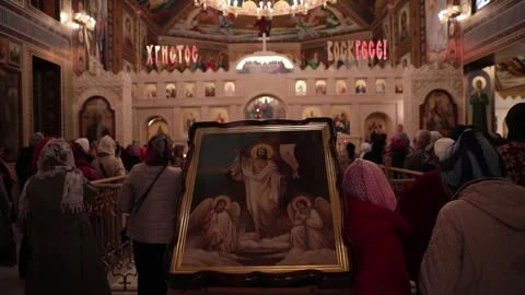Religion Faith Prayers In Orthodox Russian Christian Church Cathedral Stock-Footage 252201689