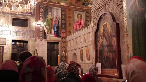 Religion Faith Prayers In Orthodox Russian Christian Church Cathedral Stock Footage 252201698
