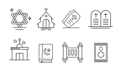 Religion Icons. Contains such icons as Religion, God, Faith, Pray, Christian Stock Illustration