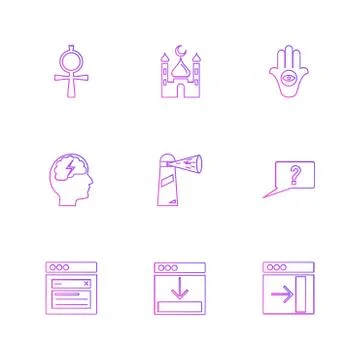 Religion , networks , user interface , web , eps icons set vector Stock Illustration