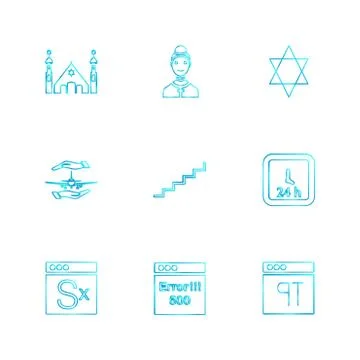 Religion , networks , user interface , web , eps icons set vector Stock Illustration