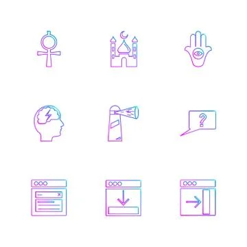 Religion , networks , user interface , web , eps icons set vector Stock Illustration