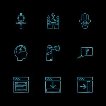 Religion , networks , user interface , web , eps icons set vector Stock Illustration