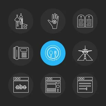 Religion , networks , user interface , web , eps icons set vector Stock Illustration