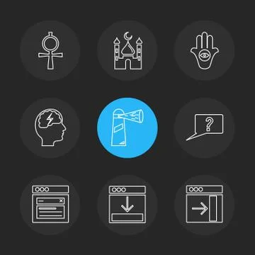 Religion , networks , user interface , web , eps icons set vector Stock Illustration