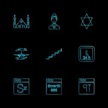 Religion , networks , user interface , web , eps icons set vector Stock Illustration