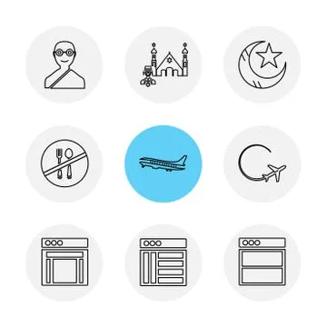 Religion , networks , user interface , web , eps icons set vector Stock Illustration