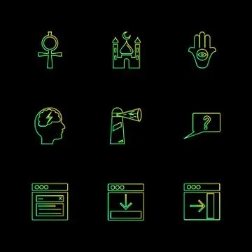 Religion , networks , user interface , web , eps icons set vector Stock Illustration