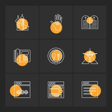 Religion , networks , user interface , web , eps icons set vector Stock Illustration