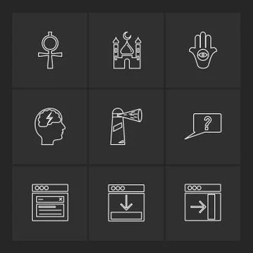 Religion , networks , user interface , web , eps icons set vector Stock Illustration