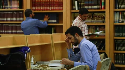Religion students study in the library of Qom Seminary, Qom, Iran Stock Footage 152545025