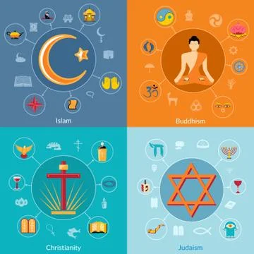 Religions flat set Stock Illustration